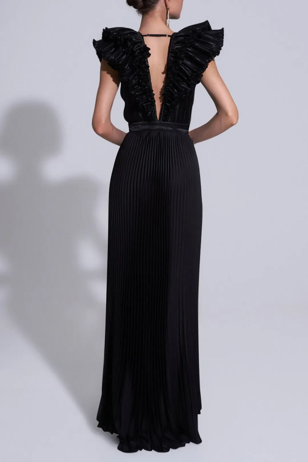 L'Idee Tuileries Split Gown in Noir Size 8 for rent on The Volte - main image