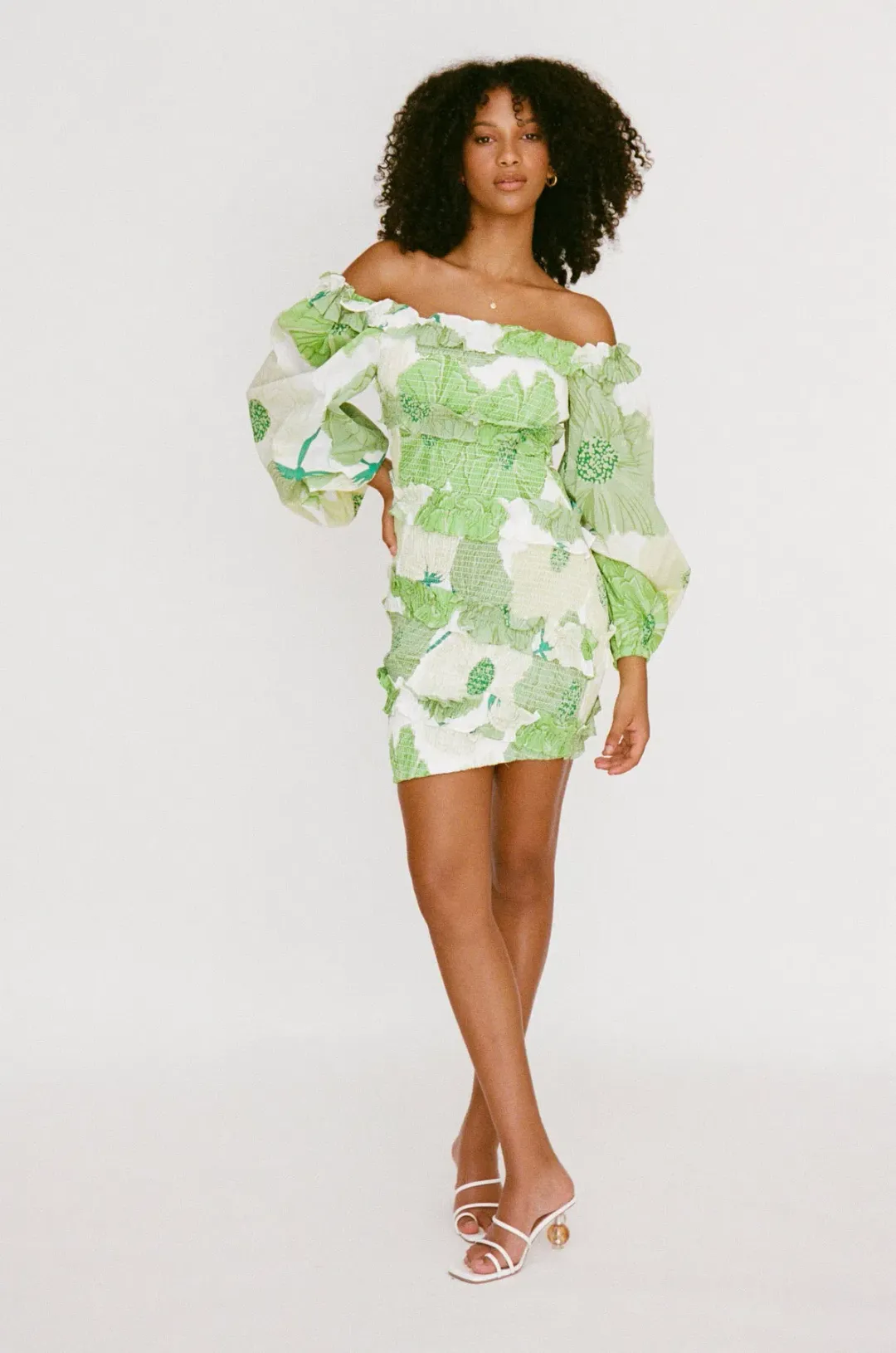 Sabo Skirt Berlyn Shirred Mini Dress Green Floral Size XL / AU 14 for rent on The Volte - main image