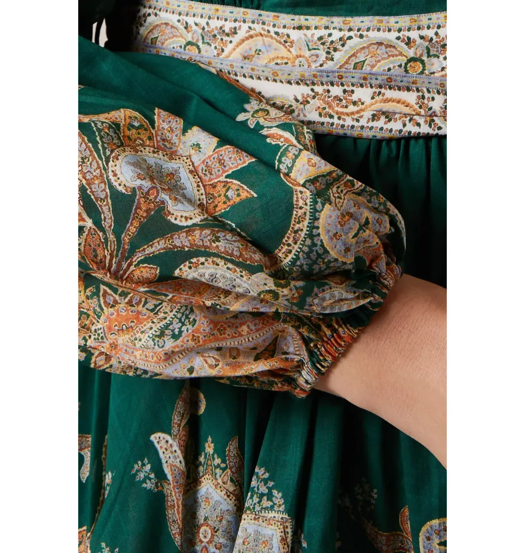 Zimmermann Devi Wrap Mini Dress Green Print Size 3 / AU 14 for rent on The Volte - main image