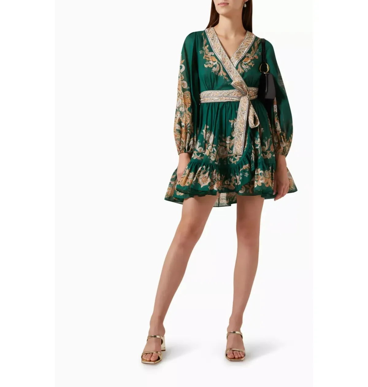 Zimmermann Devi Wrap Mini Dress Green Print Size 3 / AU 14 for rent on The Volte - main image