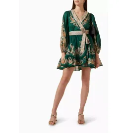 Zimmermann Devi Wrap Mini Dress Green Print Size 3 / AU 14 for rent on The Volte - image 1