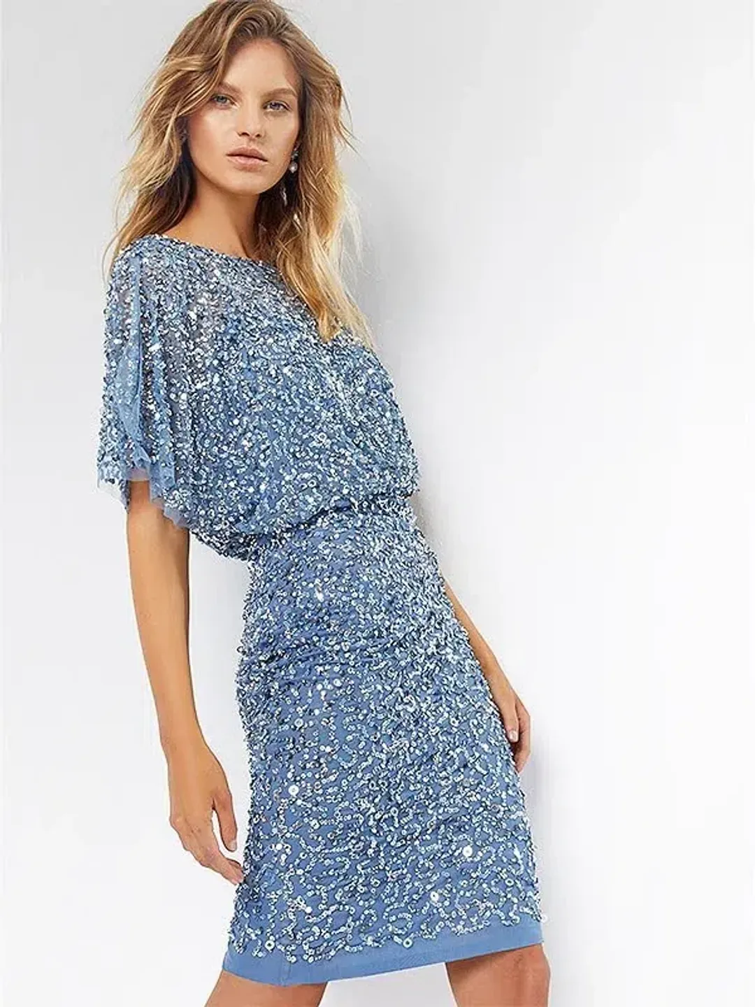 Montique Alinda Hand Beaded Dress Sky Blue Size AU 8 for rent on The Volte - main image