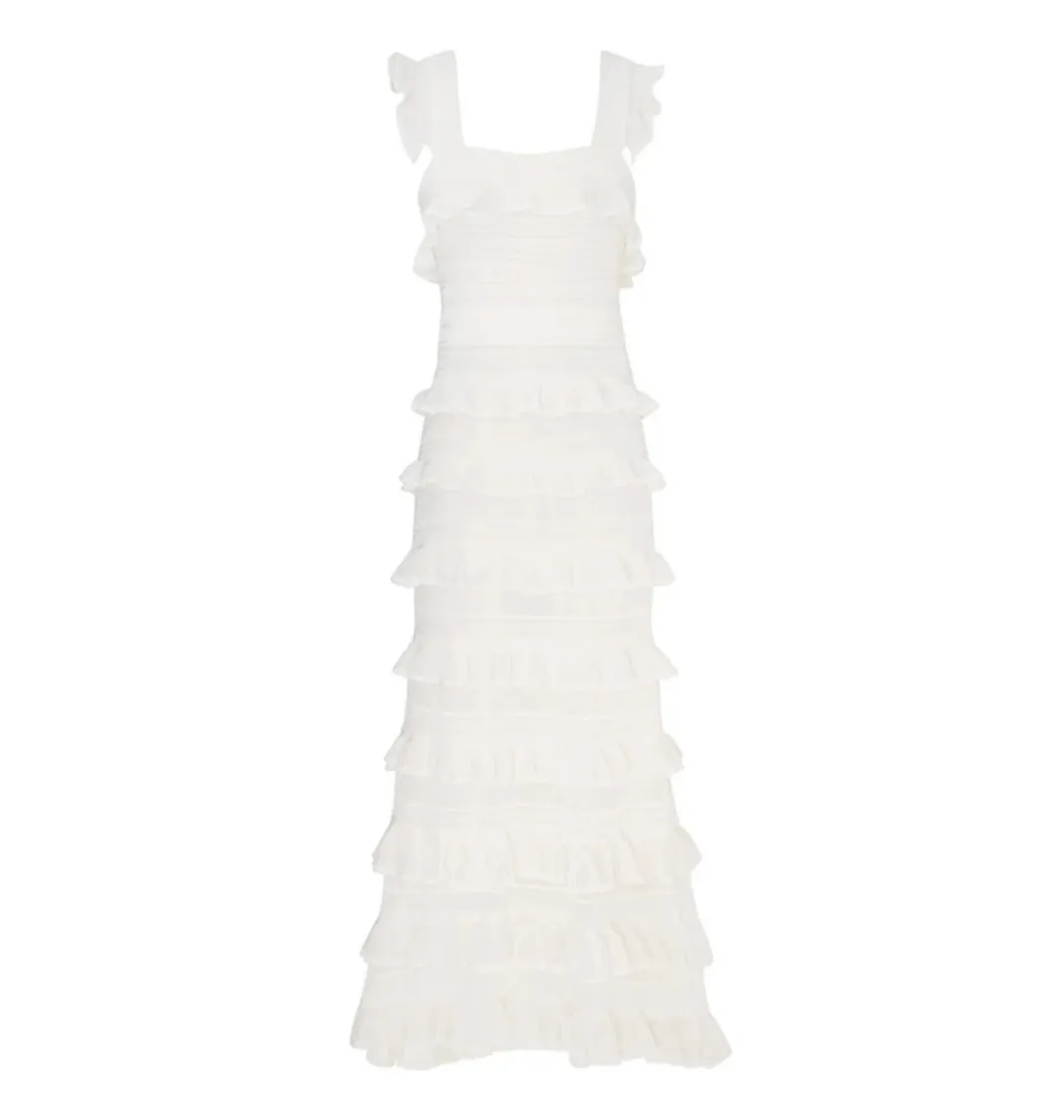 Zimmermann Natura Ruffle Dress in Parchment Size 0 / AU 8 for rent on The Volte - main image