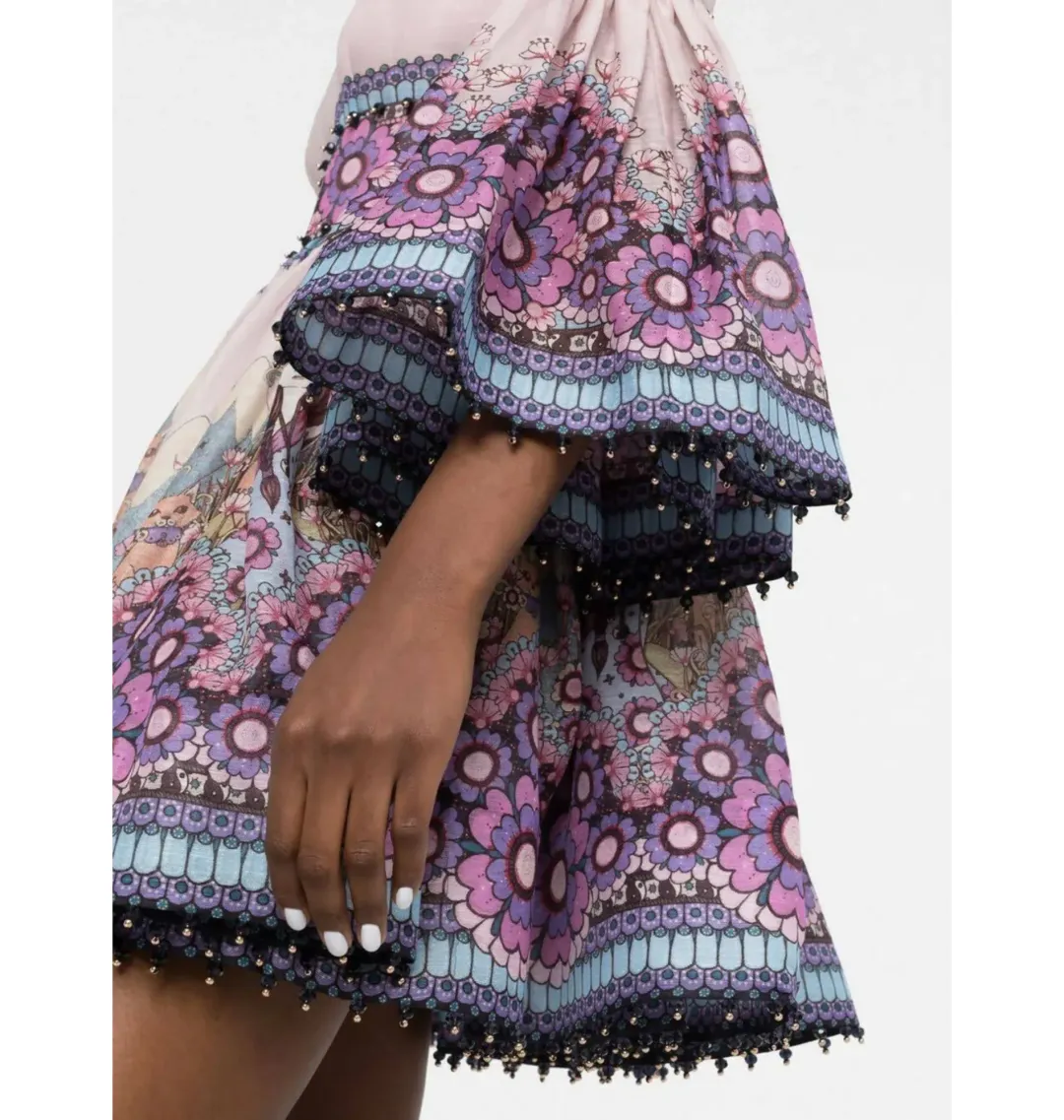 Zimmermann Celestial Bell Sleeve Mini Dress Gemini Zodiac Print Size 3 / AU 14 for rent on The Volte - main image