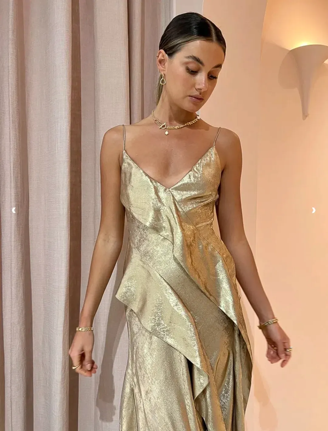 Acler Queensbridge Dress in Gold Size AU 10 for rent on The Volte - main image