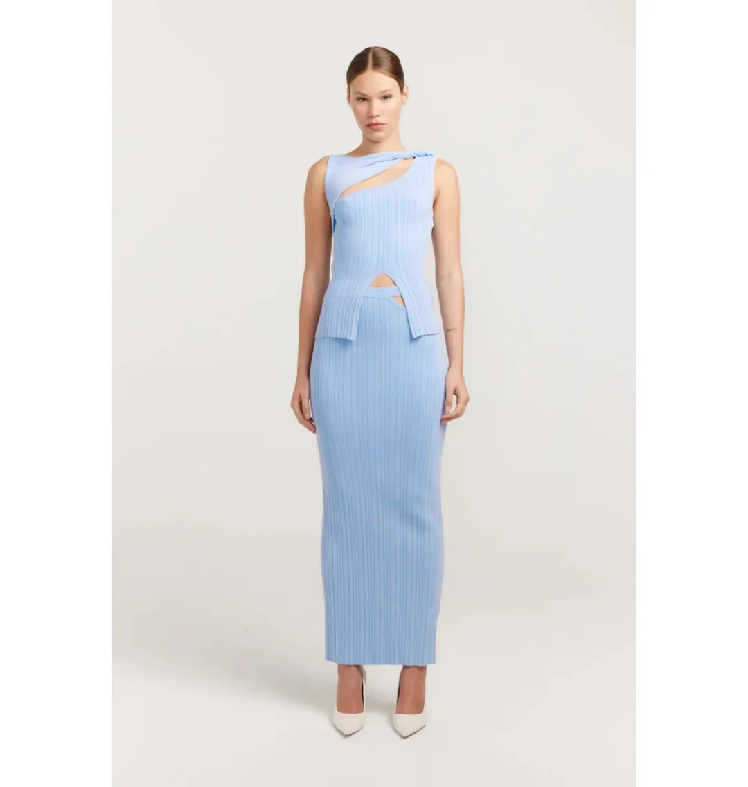 Henne Romee Rib Knit Top Size 6 and Knit Skirt Size 8 Cloud Blue for rent on The Volte - main image
