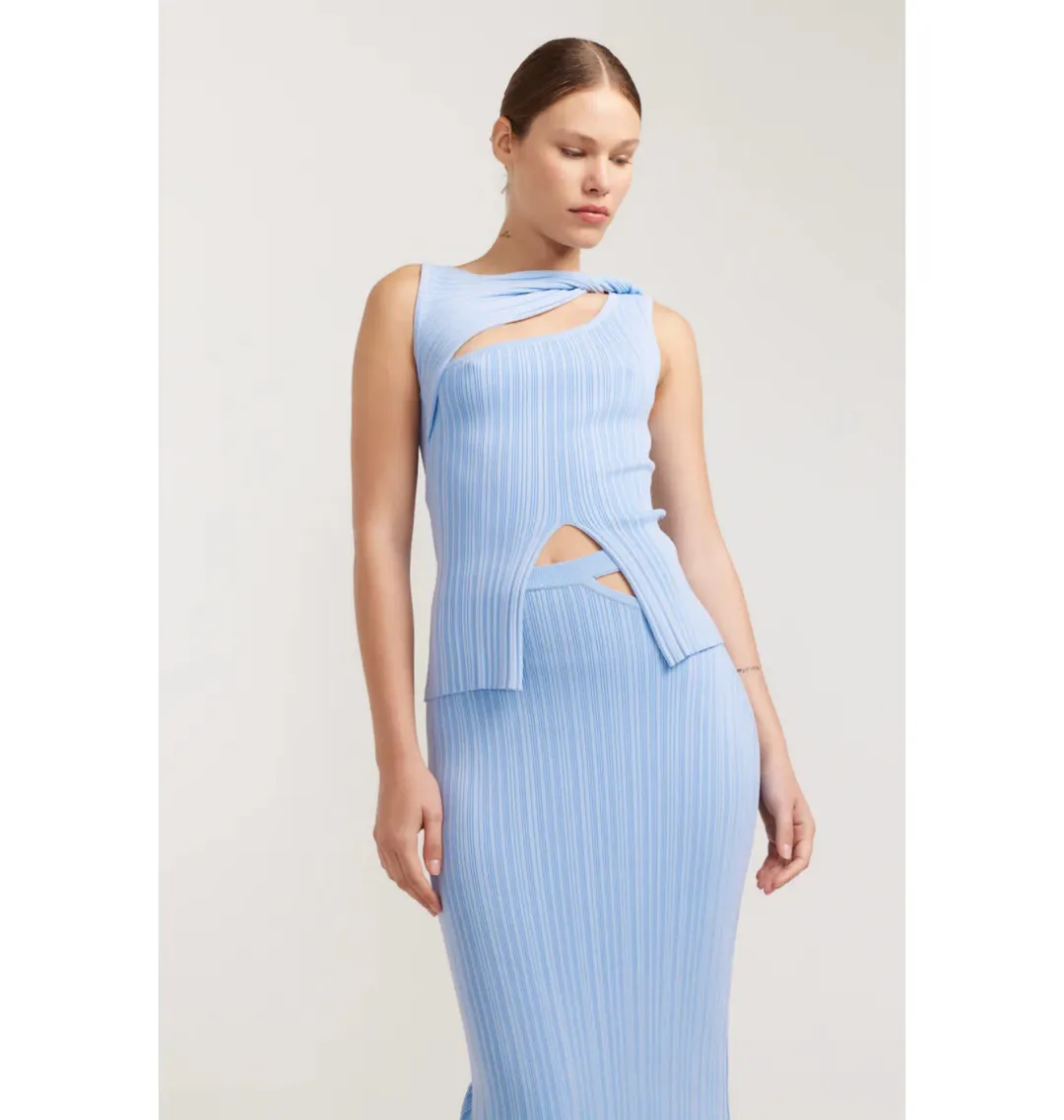 Henne Romee Rib Knit Top Size 6 and Knit Skirt Size 8 Cloud Blue for rent on The Volte - main image