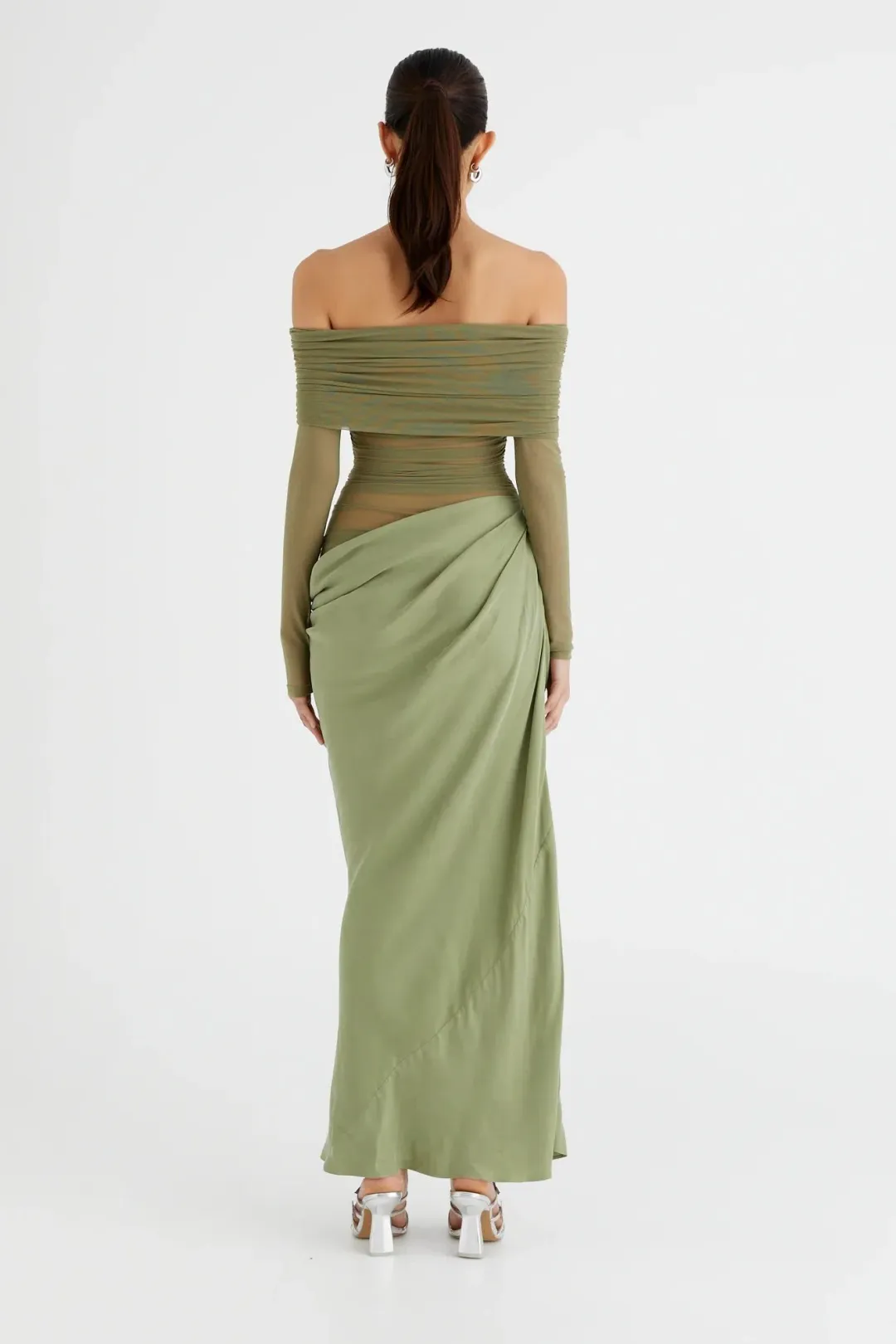 Benni Yasmin off Shoulder Dress in Pistachio Size 8 for rent on The Volte - main image
