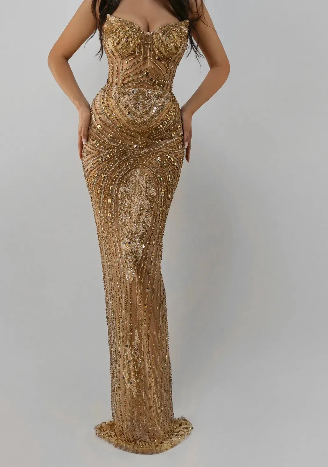 Luanda Bunjaku Gold beaded Couture dress for rent on The Volte - main image