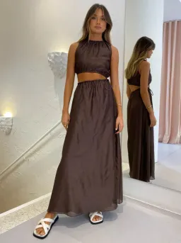 Sir The Label Anje Asymmetrical Cut Out Dress In Chocolate Size 1 / AU 8 for rent on The Volte - image 1