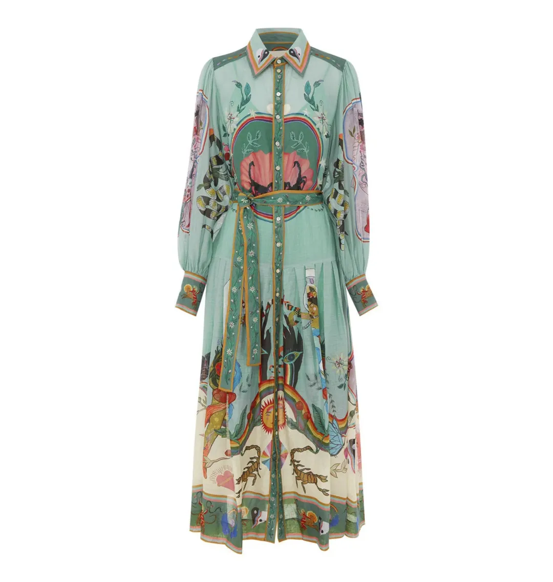 Alemais Evergreen Shirtdress Green Print Size AU 6 for rent on The Volte - main image