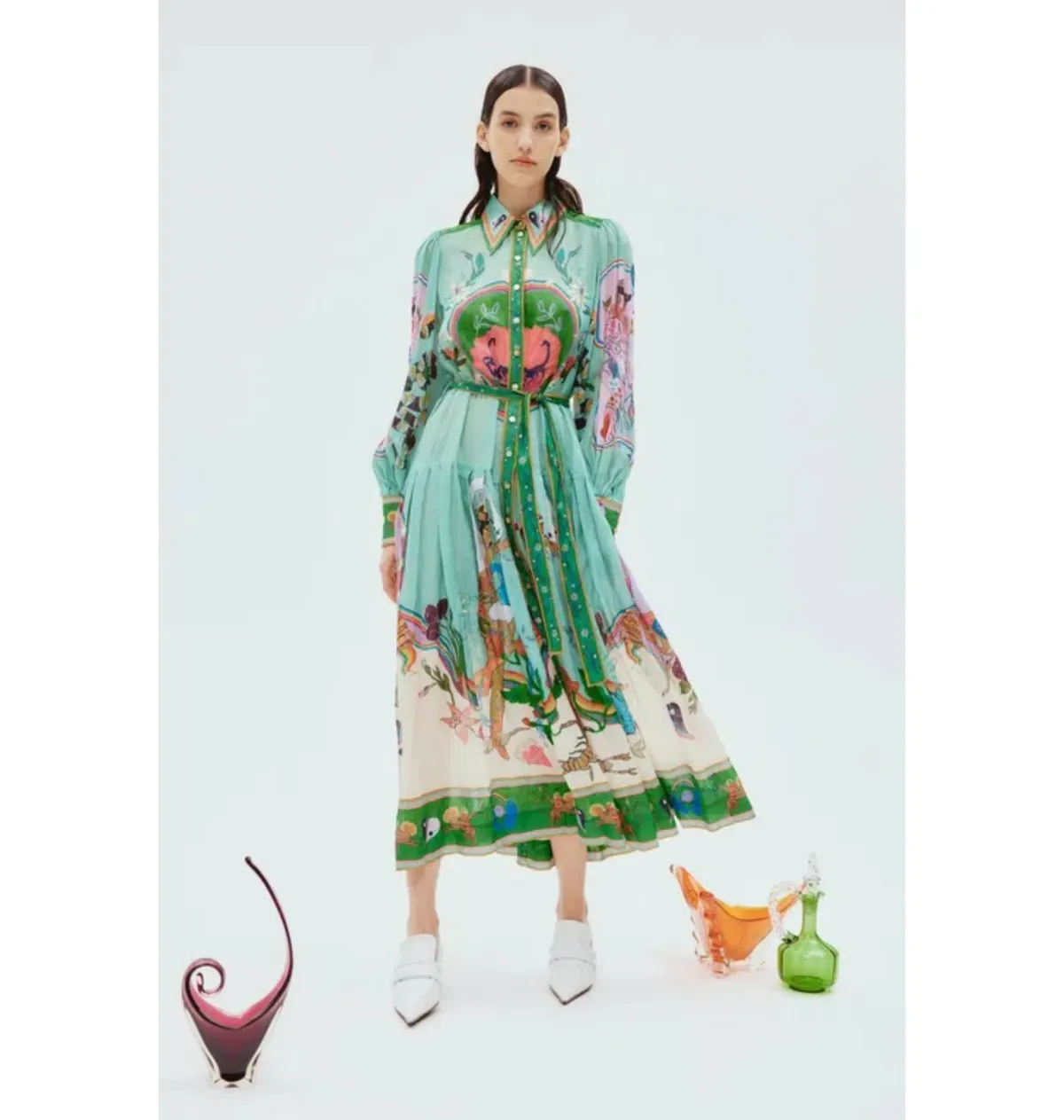 Alemais Evergreen Shirtdress Green Print Size AU 6 for rent on The Volte - main image