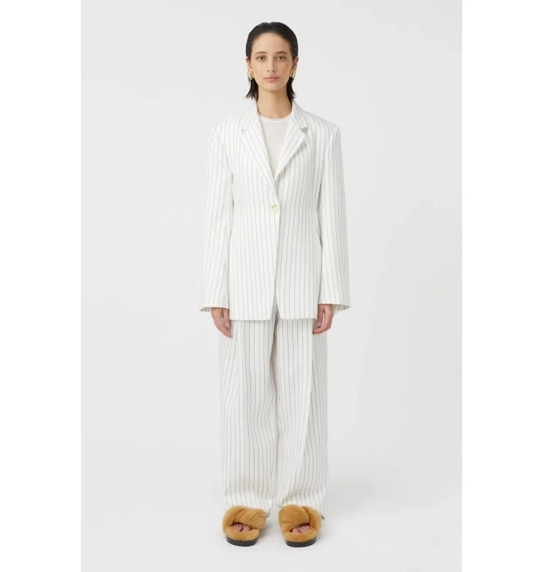 Camilla and Marc Jagger Blazer and Trousers Set White Pinstripe Size AU 8 for rent on The Volte - main image