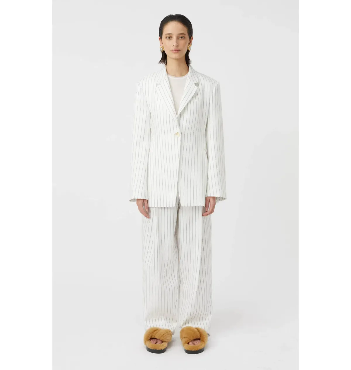 Camilla and Marc Jagger Blazer and Trousers Set White Pinstripe Size AU 8 for rent on The Volte - main image