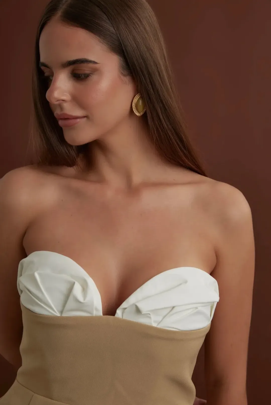 Odd Muse The Ultimate Muse Exclusive Bardot Mini Dress Camel Size AU 6  for rent on The Volte - main image