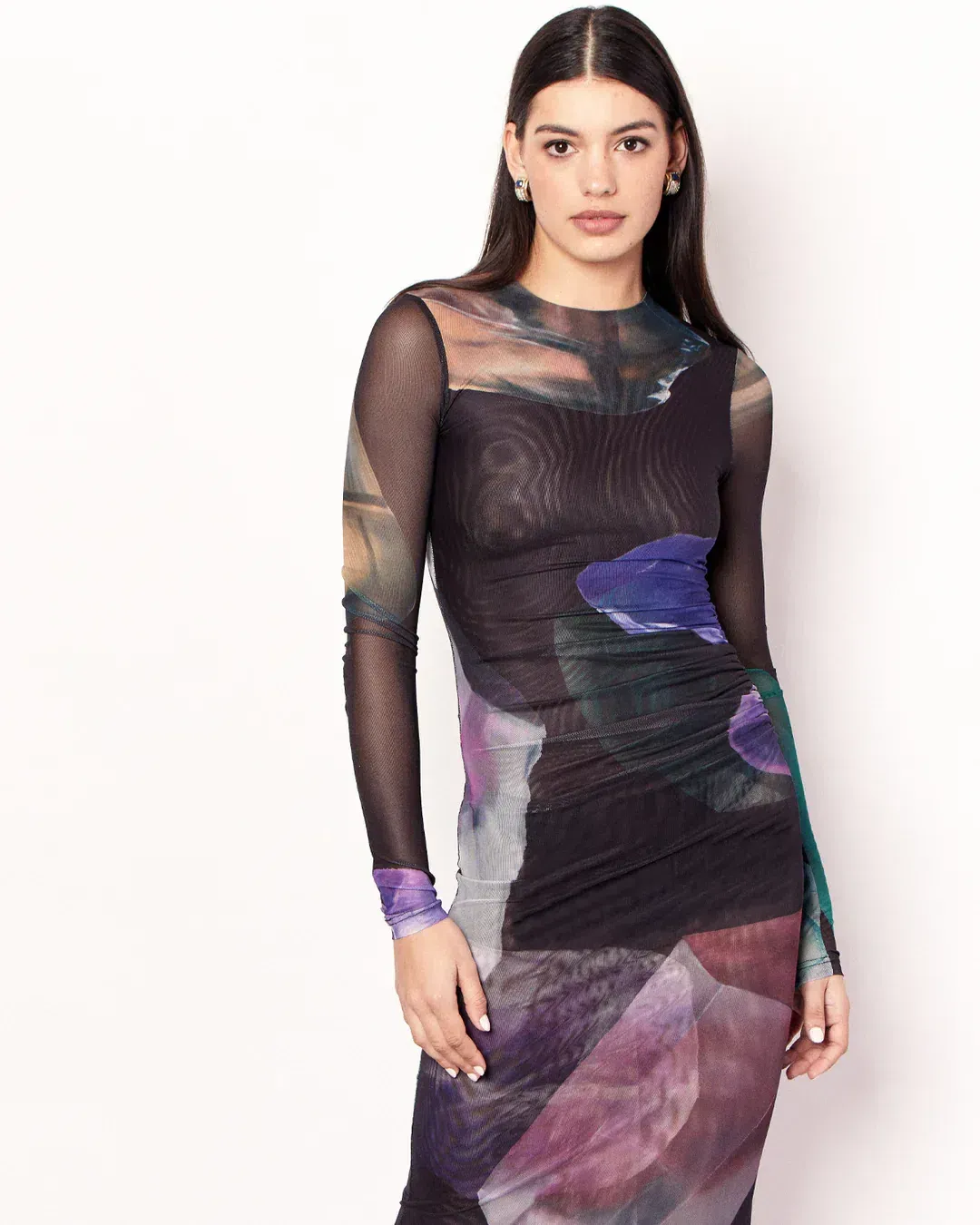 Romy Gemstone Long Sleeve Mesh Maxi Dress Black Multi Size AU 12 for rent on The Volte - main image