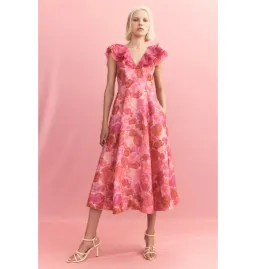 Aje Enchanted Plunge Midi Dress Misty rose Size AU 8 for rent on The Volte - image 4