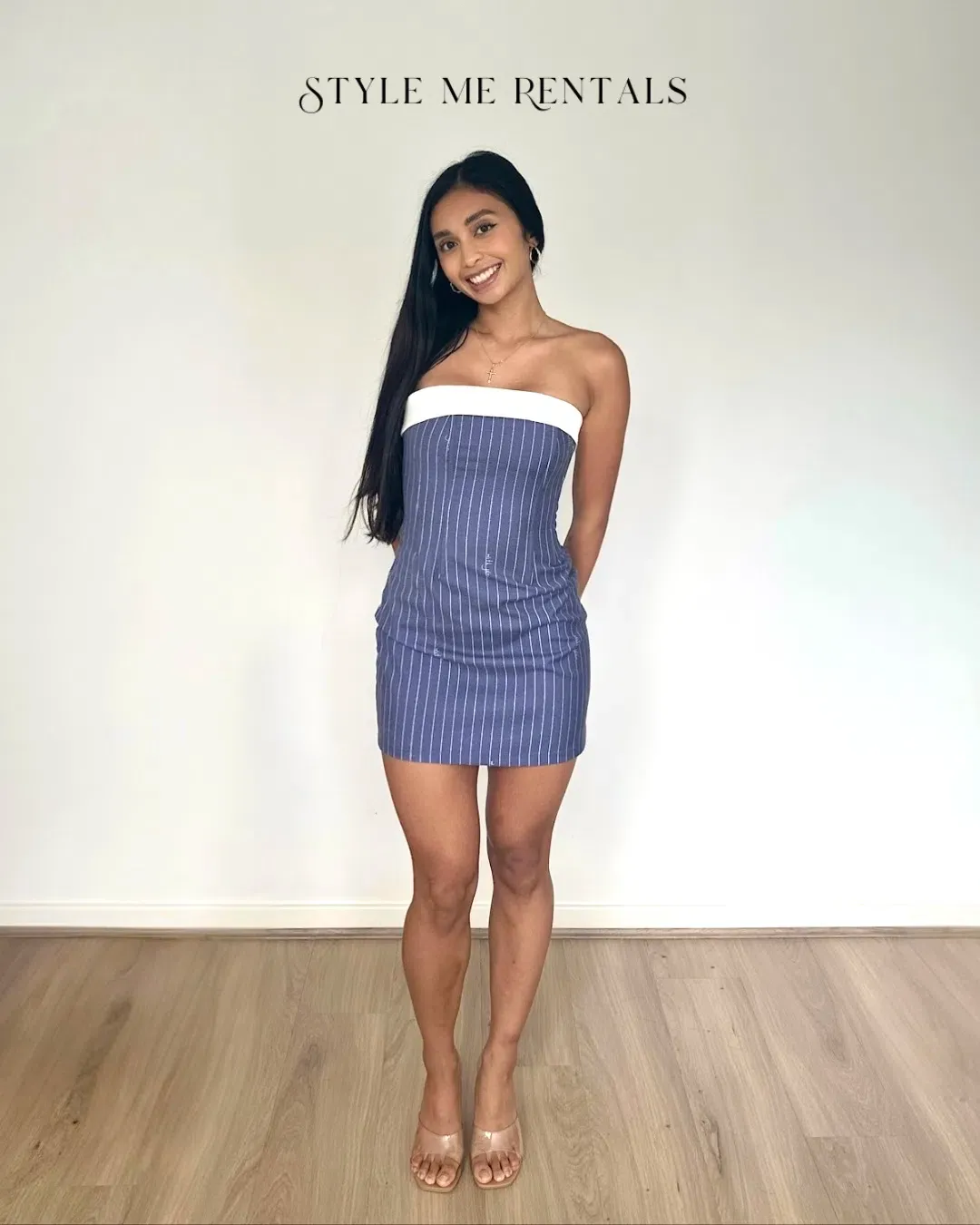 With Jéan Chloe Corset Mini Dress Pinstripe Blue Size M for rent on The Volte - main image