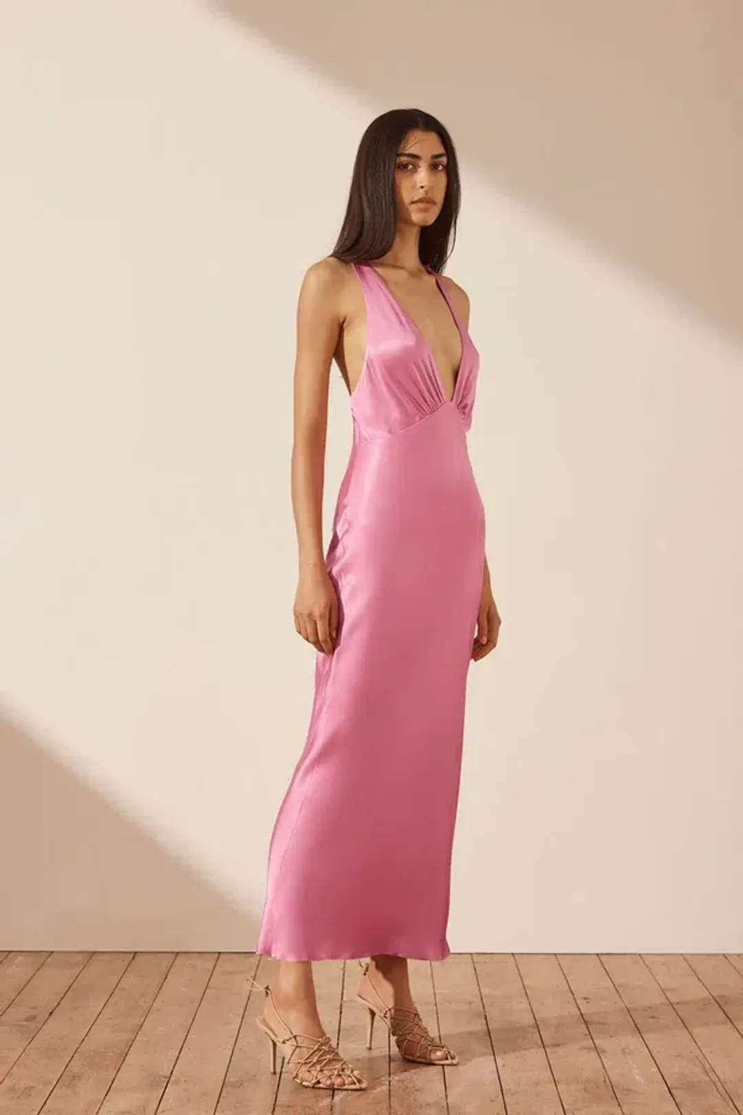 Shona Joy Arienzo Plunged Cross Back Midi Dress in Ibis Rose Size 8 for rent on The Volte - main image