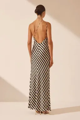 Shona Joy Escalet Silk One Shoulder Open Back Maxi Dress Black/Cream Size 8 for rent on The Volte - image 3