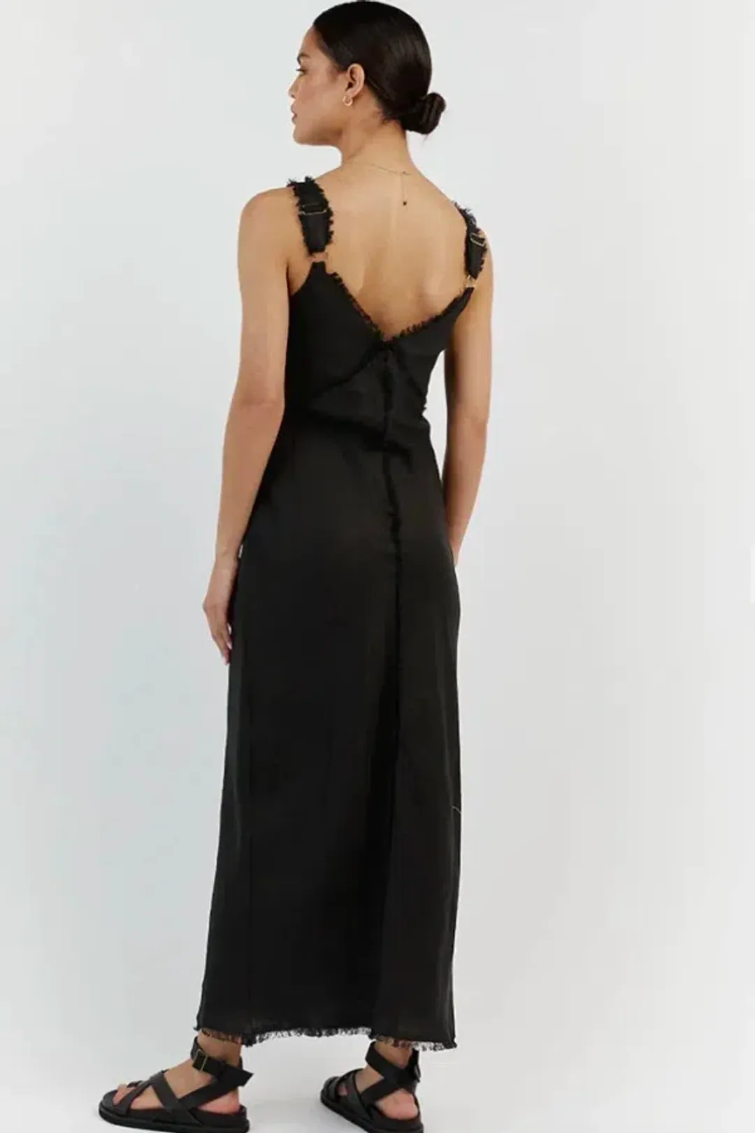 Dissh Georgie Linen Fringe Midi Dress Black Size 6 for rent on The Volte - main image