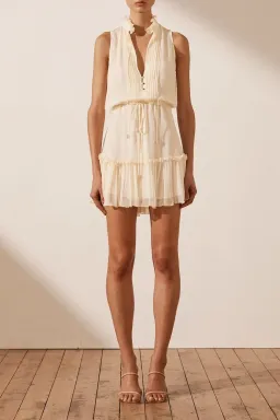 Shona Joy Victoria Sleeveless Drawstring Mini Dress Cream Size 12 for rent on The Volte - image 1