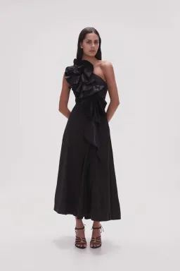 Aje Adelia Ruffle Midi Dress Black Size 16 for rent on The Volte - image 1