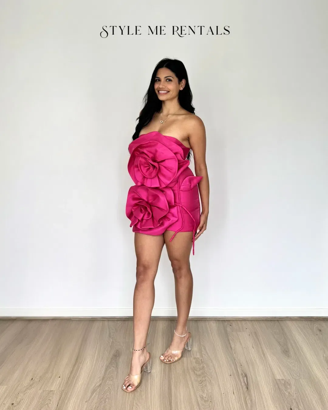 Sierra Darien Voluminous Flower Design Mini Dress Fuchsia Size XS for rent on The Volte - main image