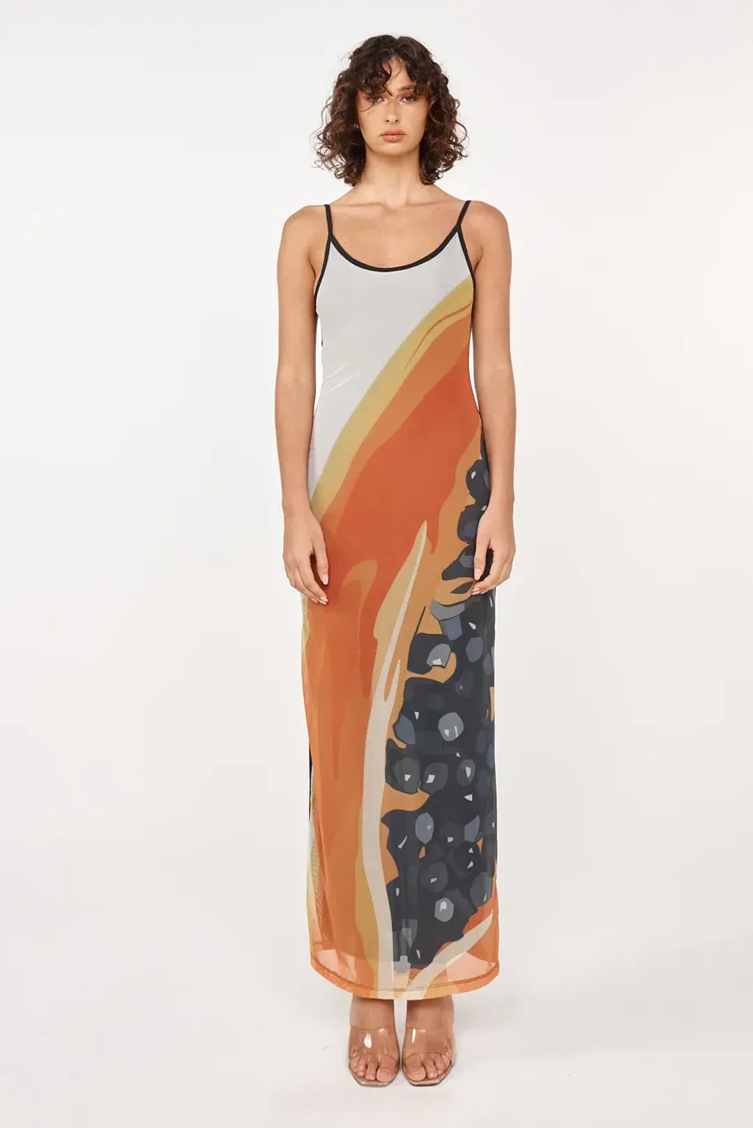 Jefre Sèi Papaya Midi Dress Papaya Print Black Size S for rent on The Volte - main image