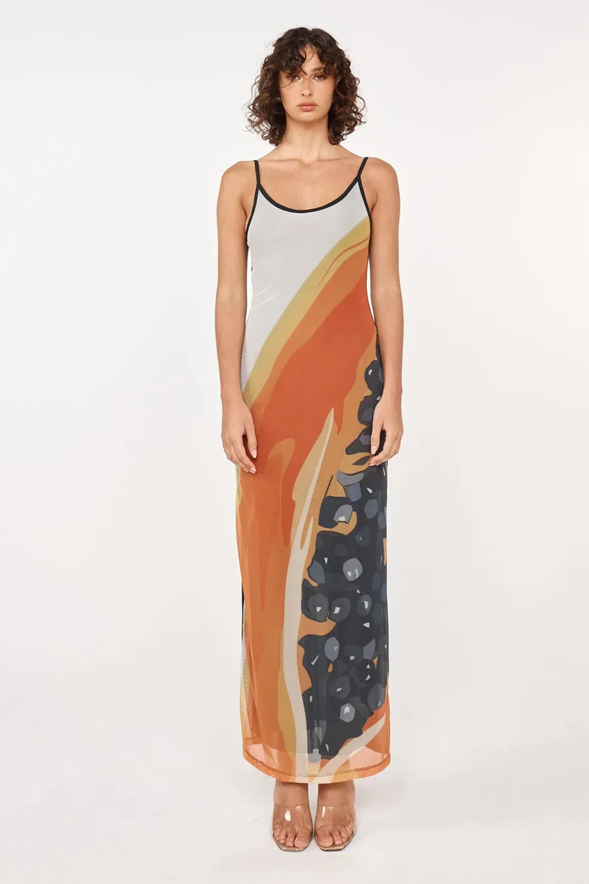 She is Ollà Papaya Midi Dress Papaya Print / Black Size S / AU 8 for rent on The Volte - main image