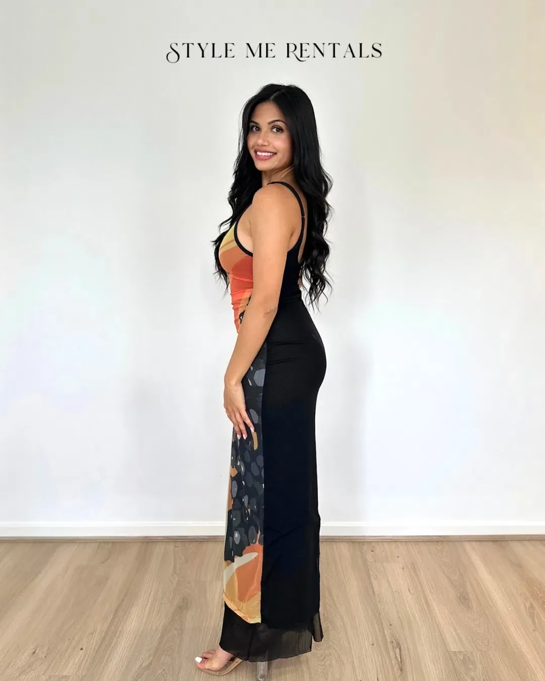 Jefre Sèi Papaya Midi Dress Papaya Print Black Size S for rent on The Volte - main image