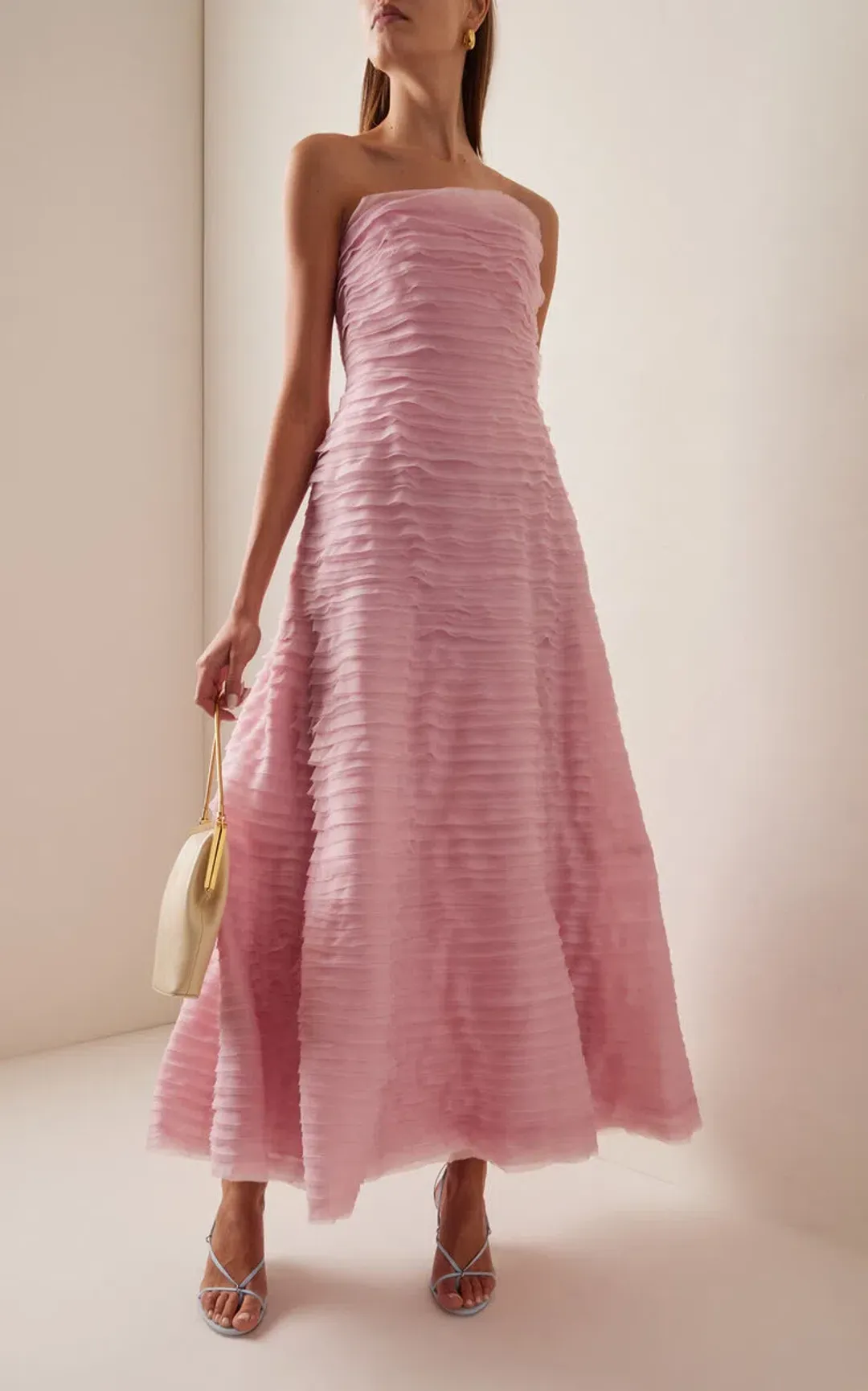 Aje Soundscape Strapless Ruffled Maxi Dress Pink Size 14 for rent on The Volte - main image