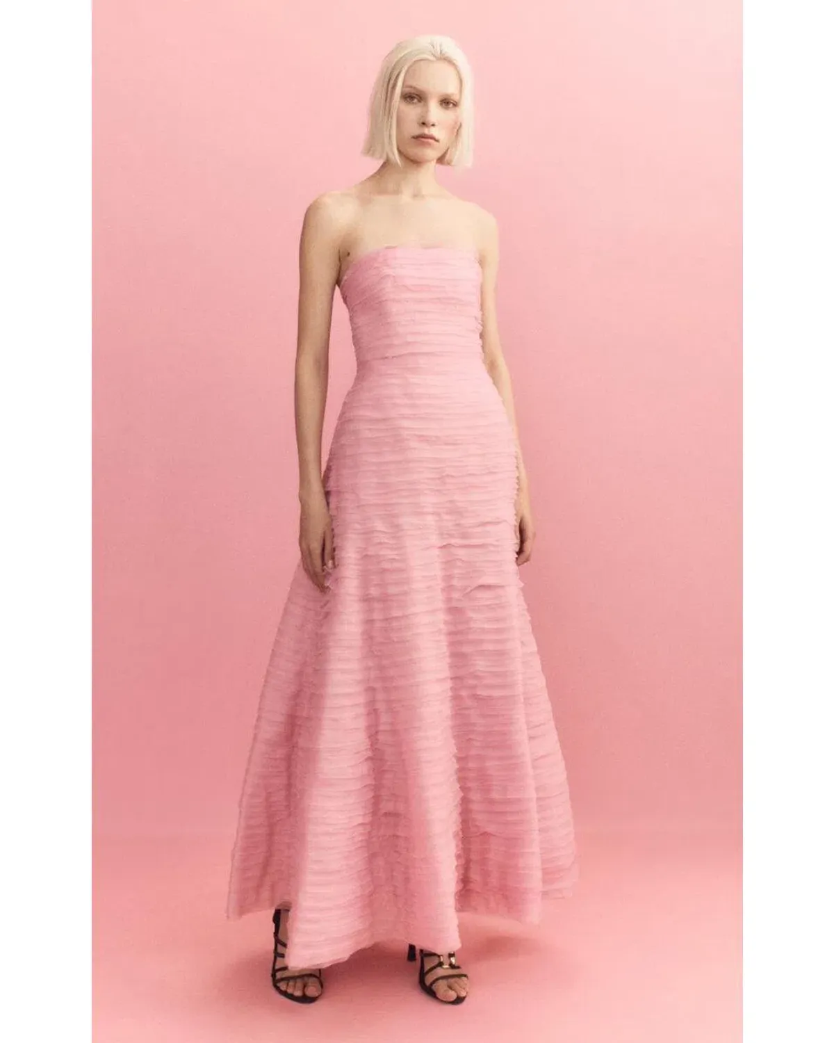 Aje Soundscape Strapless Ruffled Maxi Dress Pink Size 14 for rent on The Volte - main image