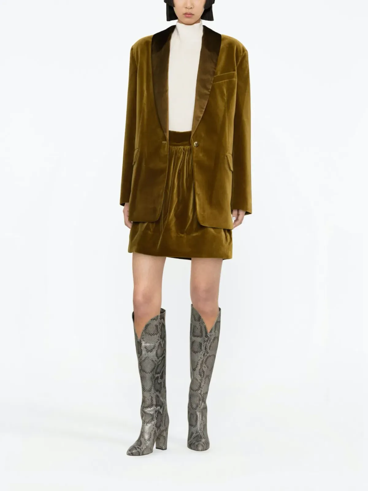 Zimmermann Lyrical Velvet Blazer and Mini Skirt Set Chartreuse Size 0 / AU 8 for rent on The Volte - main image