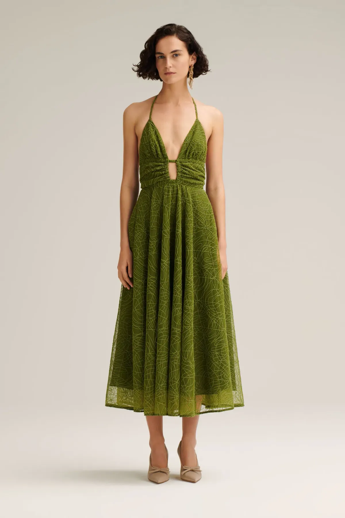 Scanlan Theodore Cornelli Gather Dress Olive Green Size 8 for rent on The Volte - main image