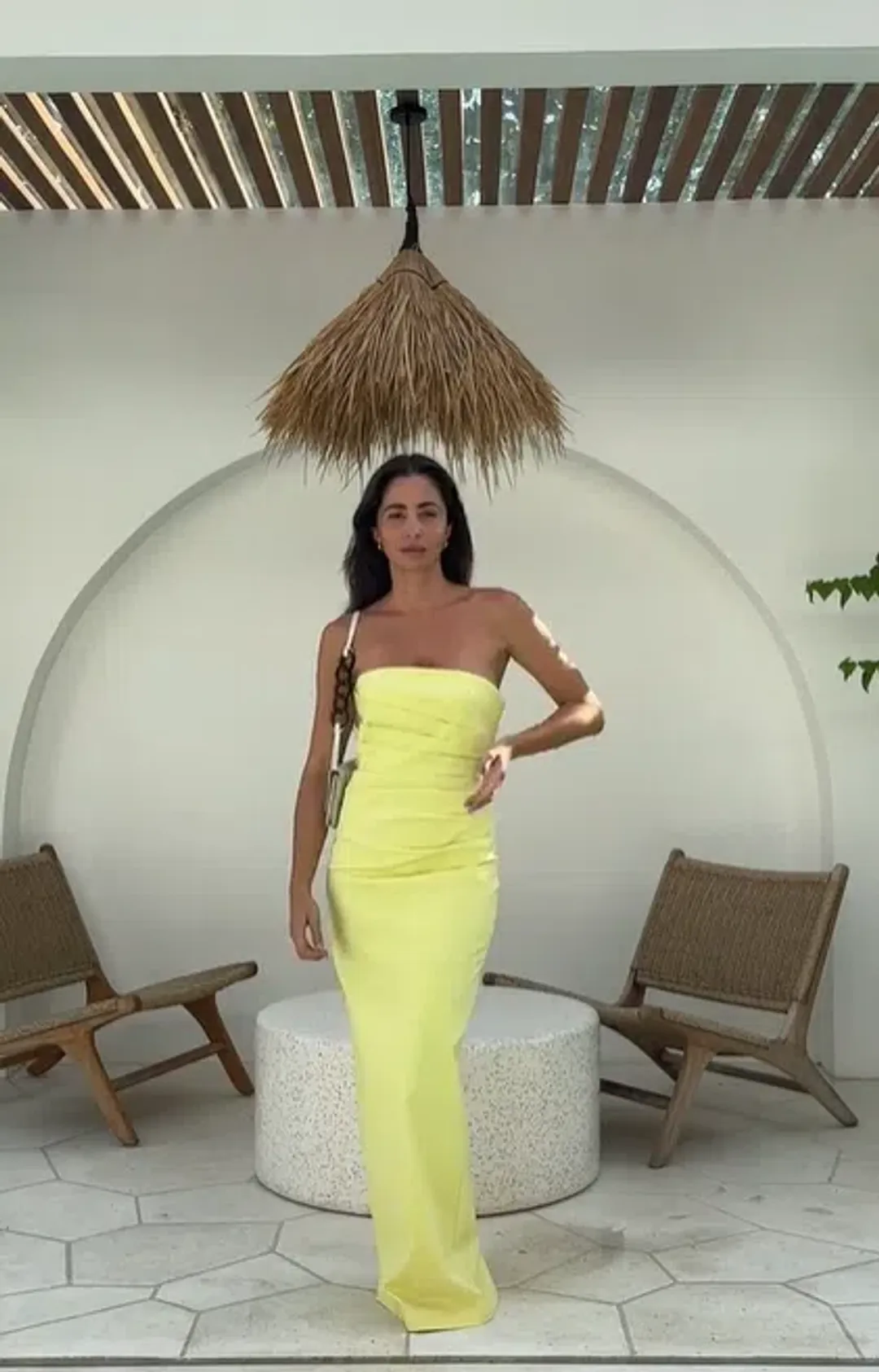 Shona Joy Lani Strapless Draped Maxi Dress Yellow Size 8  for rent on The Volte - main image