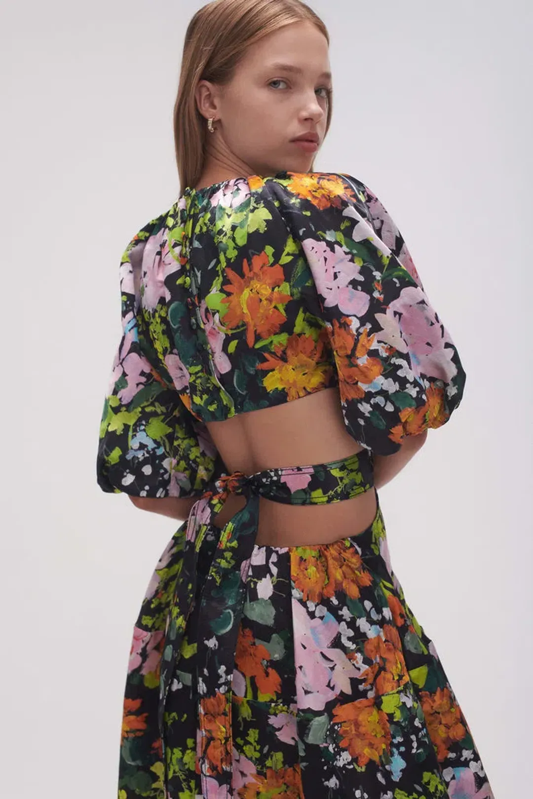 AJE Mimosa Cutout Midi Dress Midnight Floral Size 10 for rent on The Volte - main image