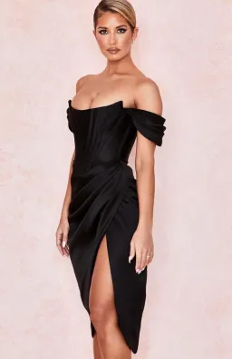 House of CB Loretta Satin Corset Off Shoulder Dress Black Size M / AU 10 for rent on The Volte - image 2