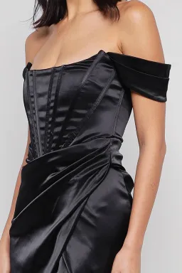 House of CB Loretta Satin Corset Off Shoulder Dress Black Size M / AU 10 for rent on The Volte - image 7