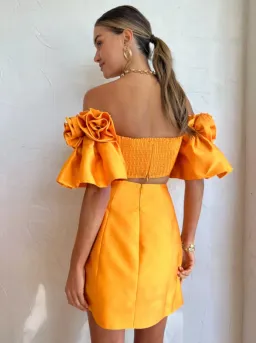 Alemais Macie Rosette Mini Dress in Saffron Size 12 for rent on The Volte - image 4