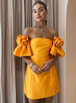 Alemais Macie Rosette Mini Dress in Saffron Size 12 for rent on The Volte - image 2