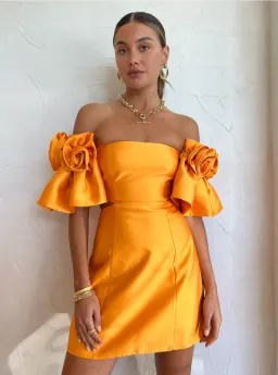 Alemais Macie Rosette Mini Dress in Saffron Size 12 for rent on The Volte - image 5