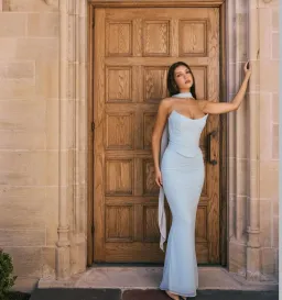 House of CB Hallie Strapless Corset With Neck Scarf and Cassidy Fluted Hem Maxi Skirt Set Bluebell Size S / AU 8 for rent on The Volte - image 3