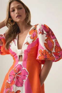 Aje Overflow Knotted Midi Dress Vivid Hibiscus Size 14 for rent on The Volte - image 2