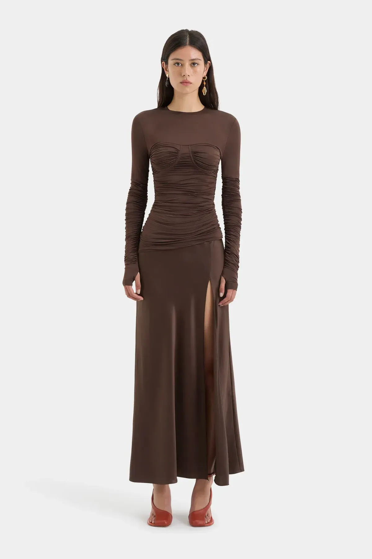 Sir the Label Alessia Draped Gown Chocolate Size 0 / AU 6 for rent on The Volte - main image
