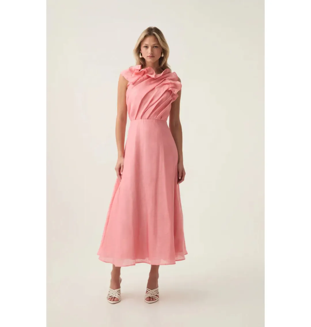 Aje Genesis Midi Dress Washed Coral Size AU 10 for rent on The Volte - main image