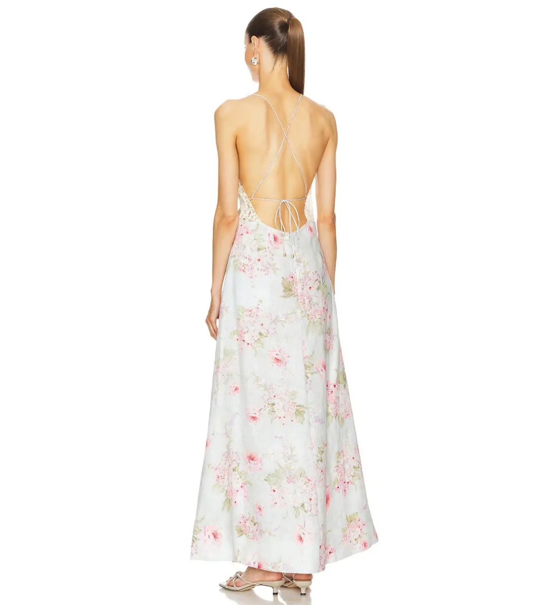 Zimmermann The Halliday A-line Midi Dress in Blue Watercolour Floral Size 1/Au 10  for rent on The Volte - main image