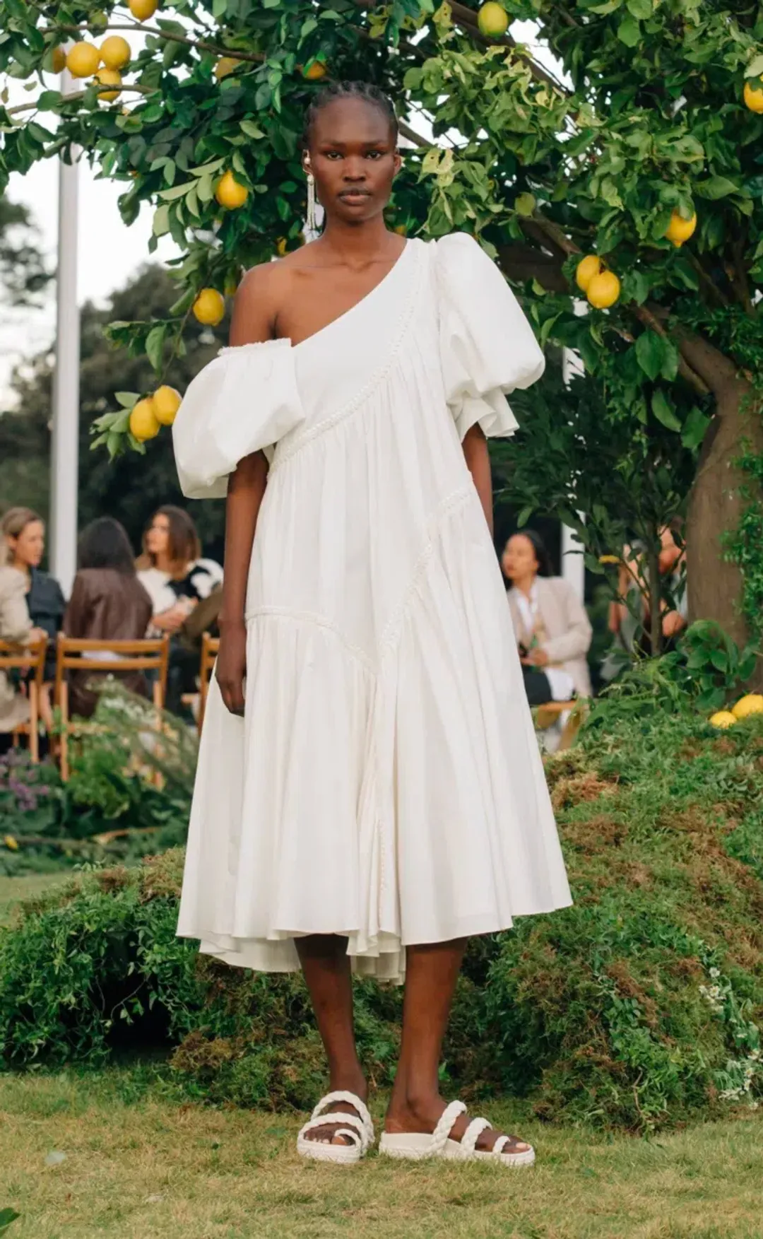 Aje Casabianca Braided Puff sleeve Midi Dress White Size 14  for rent on The Volte - main image