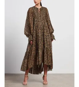 Shona Joy Francine Pin Tuck Balloon Sleeve Midi Dress Print Size 12 for rent on The Volte - image 1