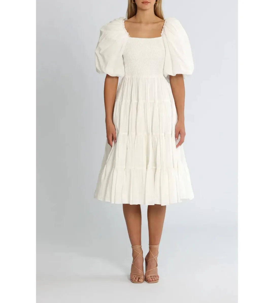 Aje Cherished Midi Dress Cream Size 8 for rent on The Volte - main image